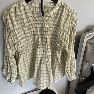 Max Studio Cream Plaid Blouse